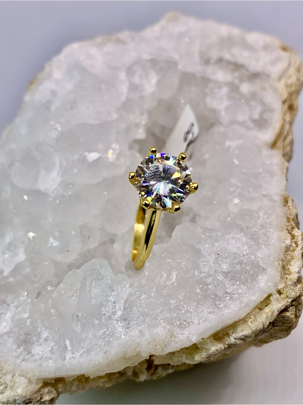 Gold Solitaire Moissanite Ring 925 Yellow Gold Finish 3 Ct Brilliant Round GRA - Picture 6 of 10